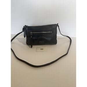 Fossil Issue No. 1954 Black Pebbled Leather Crossbody Bag Chunky Zip Messenger